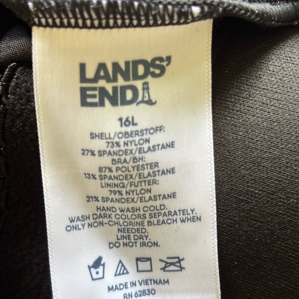 Lands End one piece bathing suit black size 16 long NEW NWT Summer Beach vacay - Picture 7 of 7